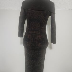 Peruvian Connection Black and Brown Long Sleeve Dress